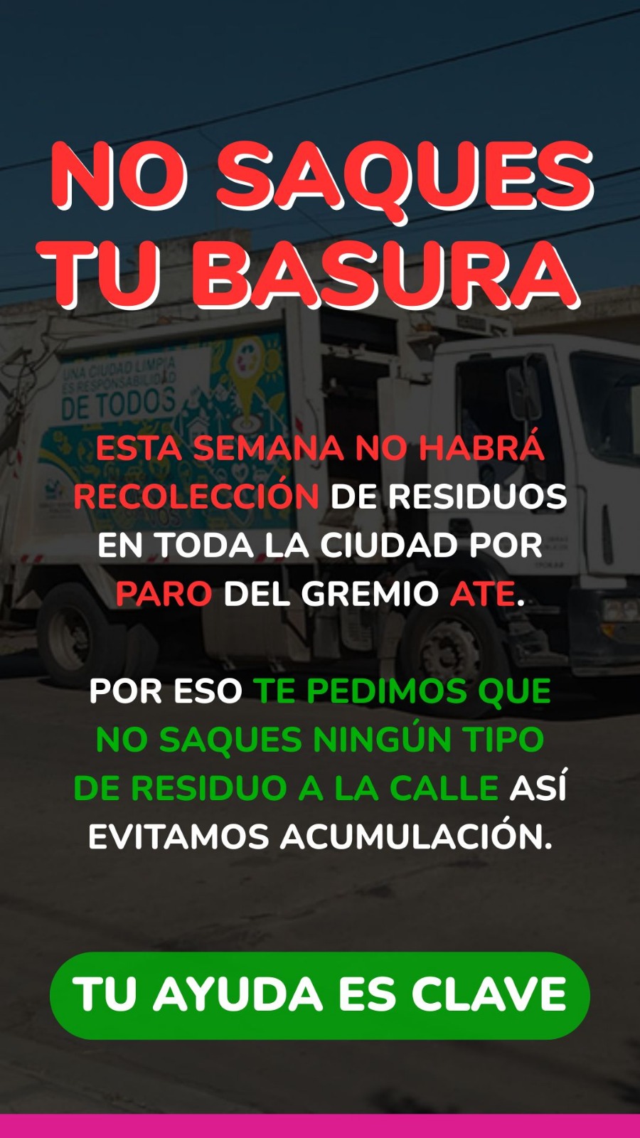 Municipalidad 9 de Julio | SE SOLICITA A LOS VECINOS NO SACAR RESIDUOS