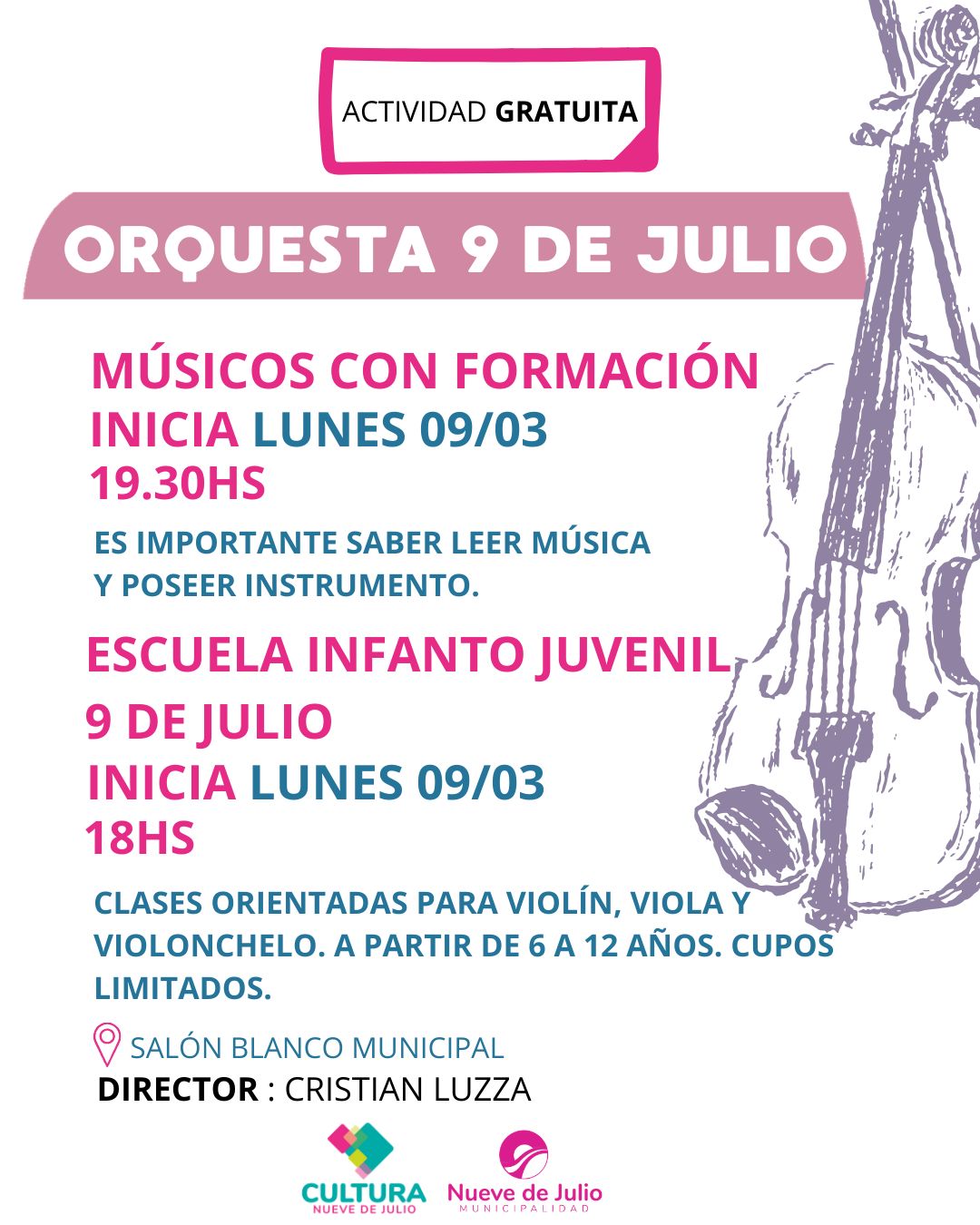 Municipalidad 9 de Julio | CONVOCAN PARA SUMARSE A LA ORQUESTA, EL CORO ...